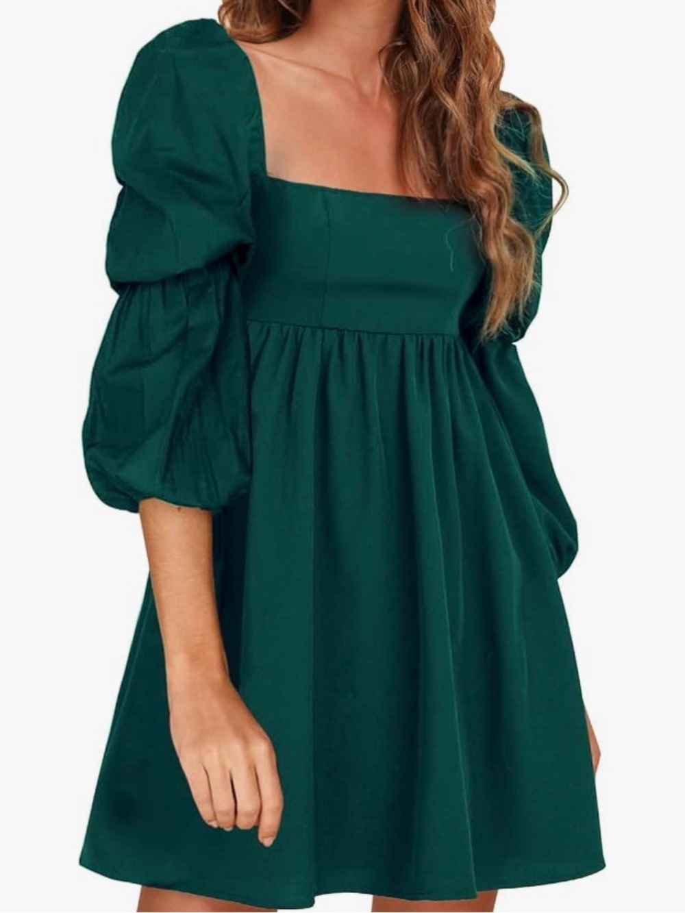 Emerald Square-Neck Puff Sleeve Mini Dress